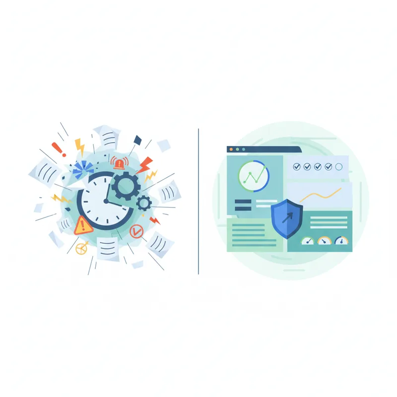 Comparación visual: sistema reactivo con registros dispersos versus sistema preventivo con dashboard de alertas tempranas